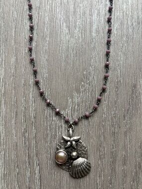 Handcrafted Quartz Rosary Style Beaded Necklace with a Coastal Inspired Pendant